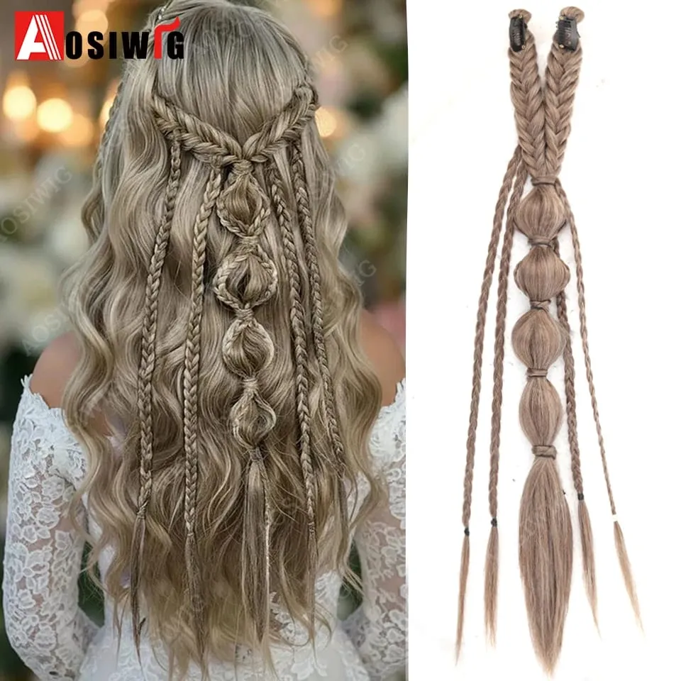 Elf Style Half Head Braided Hair Extensions Synthetic Clip In Braids Hairpiece Natural Black Dark Brown Fake Hair for Women Dail — image 11
