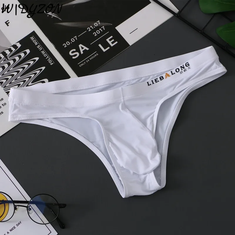 Cuecas masculinas biquíni sexy roupa interior masculina de seda gelo pênis bolsa cuecas calzoncillos hombre deslizamento gay lingerie sólida — image 2