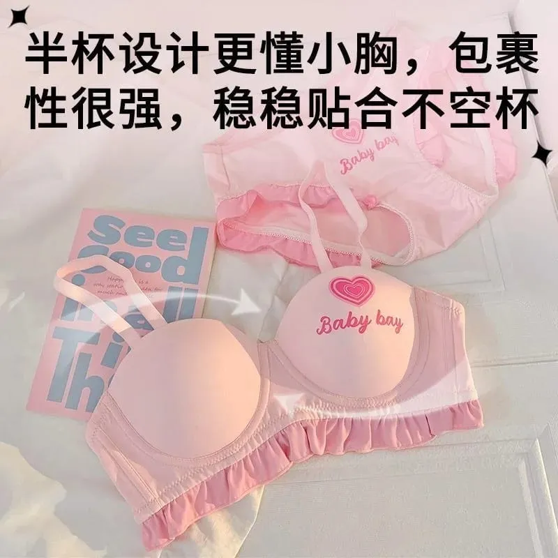 Lolita Inspired Lingerie Set for Small Chest Wireless Push Up Bralette to Enhance Curves Sweet Barbie Style Bra & Tushy Panty — image 3