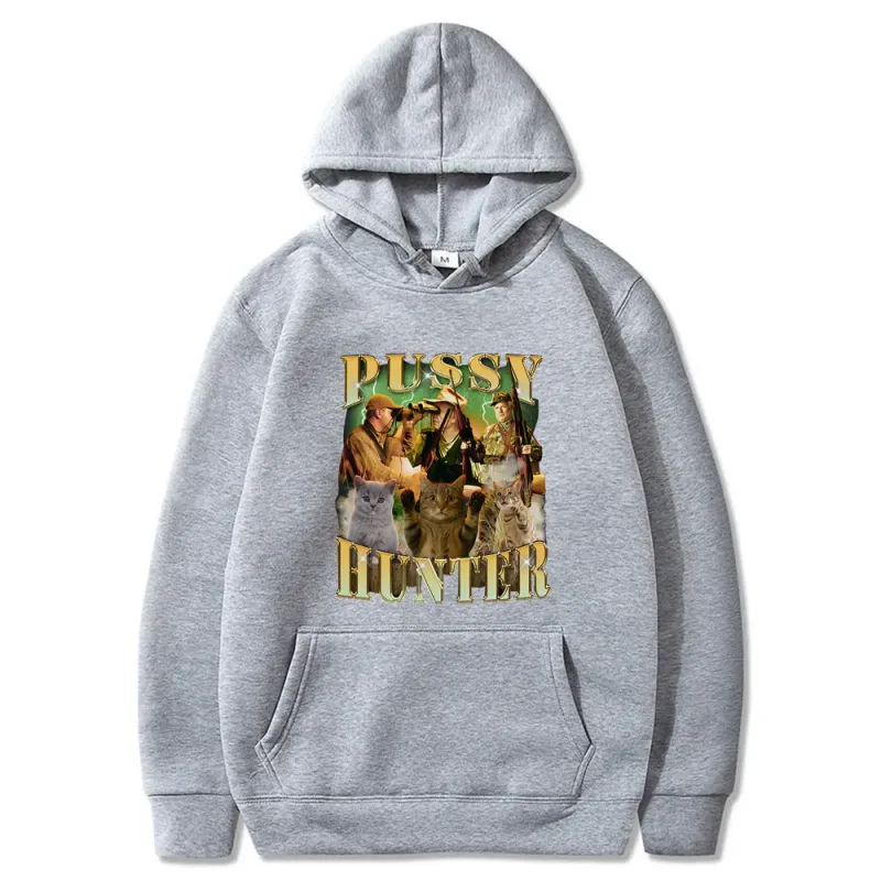 Pussy Hunter Funny Meme Cat Hoodies Men Women Casual Clothing Fashion Vintage Long Sleeve Oversized Style Streetwear Funny Wears — image 4