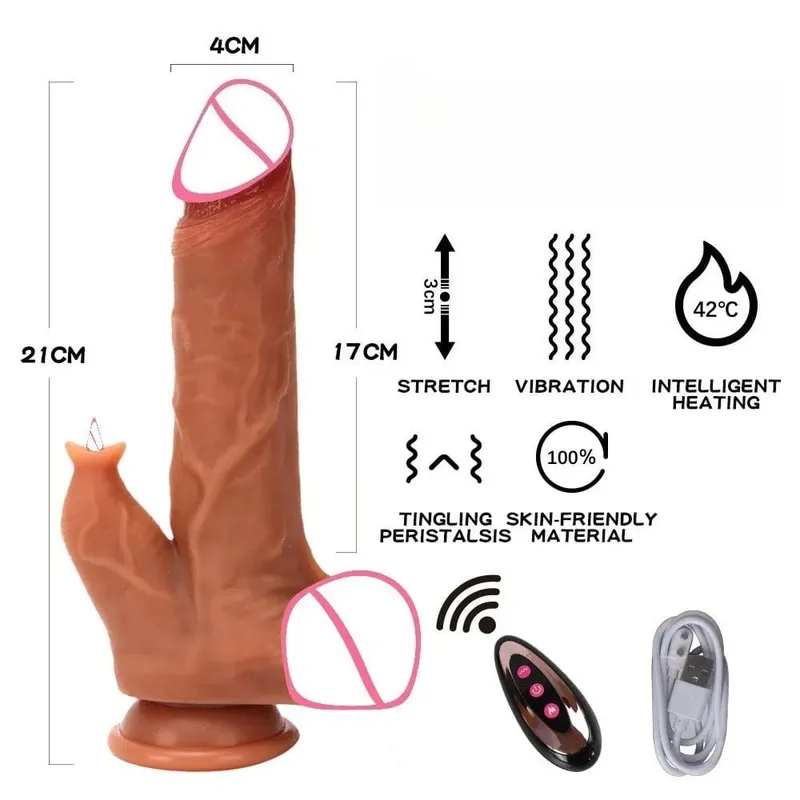Realistic Dildo Telescopic Vibrating Heating Vibrator Big Penis Penetration Anal Butt Plug G Spot Dick Adult Sex Toys for Women — image 11