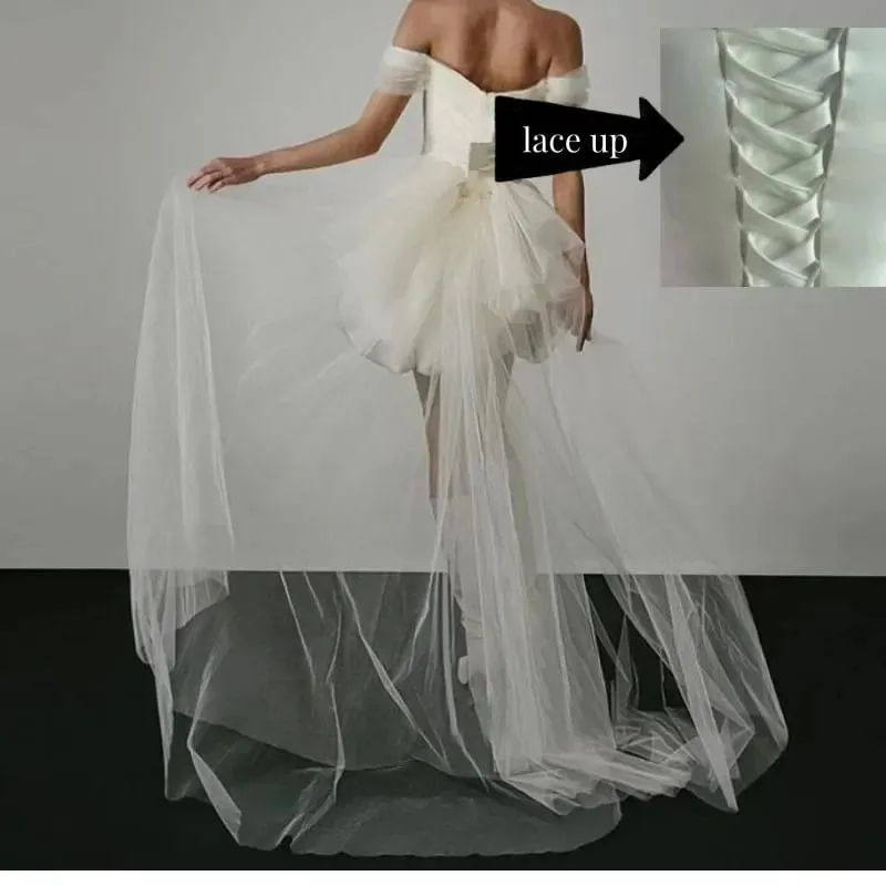 Nya eleganta lätta bröllopsklänningar för kvinnor Vit sexig brudminiklänning med nätsläpande brudklänning Lyxfest Vestidos — image 4