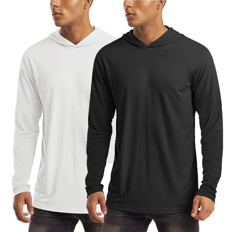 Camisetas masculinas de manga comprida com capuz e proteção solar Camiseta de secagem rápida sólida para homens Bodybuilding Fitness Muscle Sportwear Roupas de ginástica — image 7