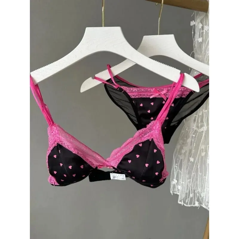 French Style Sweet Triangle Cup Lingerie Set Women Satin Lace Wireless Small Bust Gathered Thin Fabric Sexy Soft Underwear S-XL — image 3