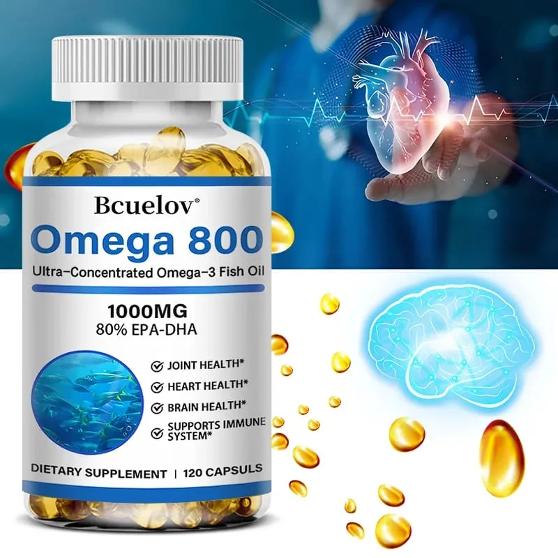 Bcuelov óleo de peixe ômega 3 suplementos 1000 mg cápsulas moles óleo de peixe ômega 3 para suporte saudável do coração e cérebro 30/60/120 cápsulas — image 1