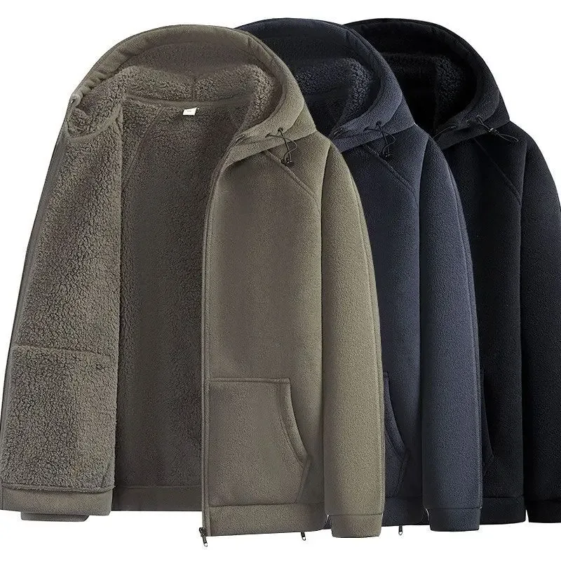 Men Polar Fleece Hooded Jacket 2025 Autumn Winter Men Thicken Warm Parkas Coats Men Soild Color Jackets Male Hoodies Sweatshirt — image 3