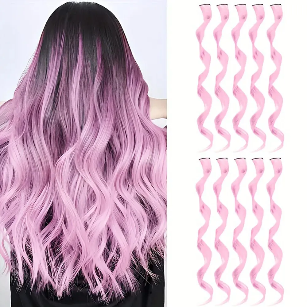 10 piece set of colored curly hair extensions clip style highlight hair patches single clip style one-piece women's dark hair — image 12