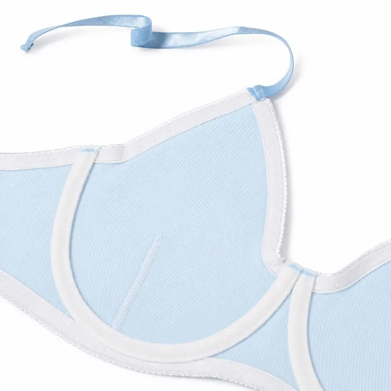 Conjunto de lingerie feminina sólida com nervuras, sutiã com copo fino, tanga de cintura baixa, macio, íntimo diário — image 5