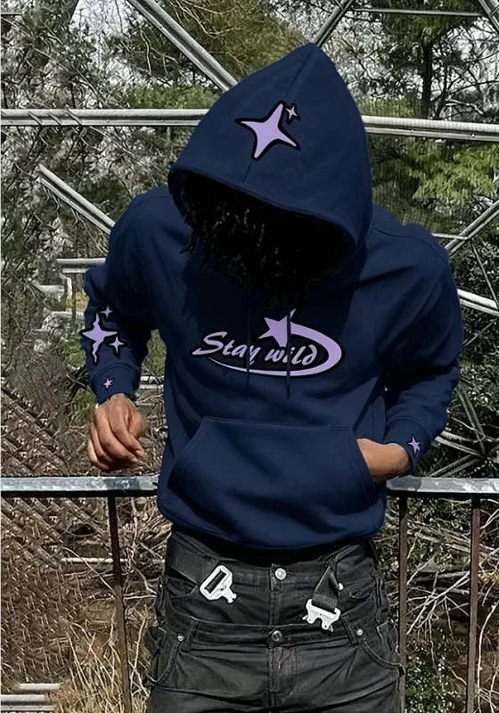 Y2K Star Graphic Hoodie Men Vintage Stay Wild Letter Hooded Sweatshirt streetwear hoodies men clothing promo — image 4