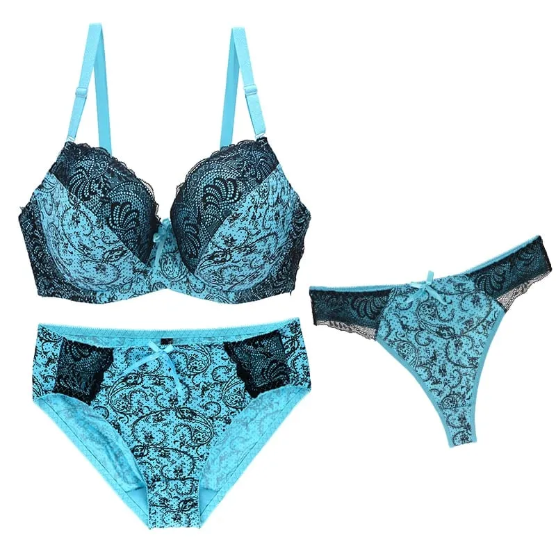 2024 New Sexy Bra Sets For Women 3 Piece Underwear Strap Transparent BCDEF Cup Female Beige Black Blue Purple Red White Lingerie — image 6