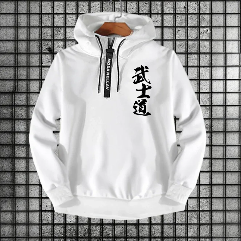 Bushido impressão masculina meio zíper com capuz moda urbana com capuz manga longa moletom outono inverno diário casual esportes pulôver — image 5