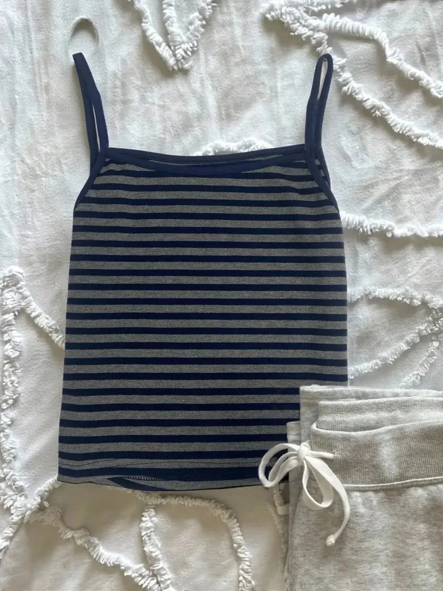 Women Striped Camisole Tank Top Summer Casual Slim Fit Sleeveless Navy Blue Basic Y2K Crop Top — image 3
