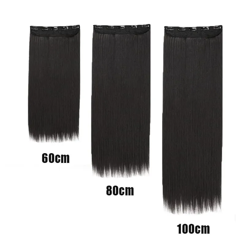 Synthetic 5-Clip One Piece Invisible Hair Extensions Long Straight 24/32/40Inch Heat Resistant Hairpiece for Women