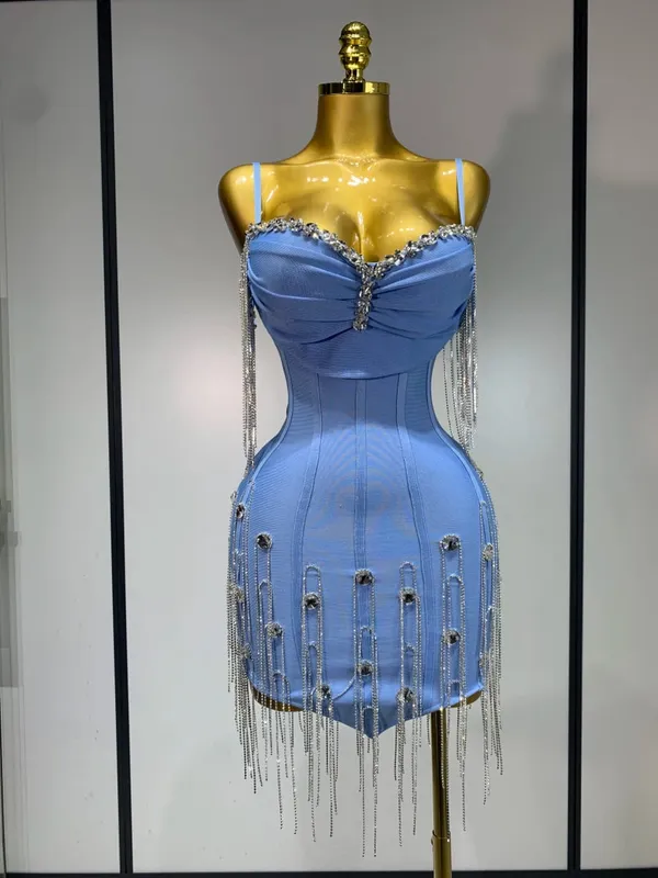 Mga Babaeng Sexy na Backless Spaghetti Strap Bodycon na walang manggas na Bandage Dress 2025 Elegant Prom Gown Club Evening Party Birthday Dresses — image 10