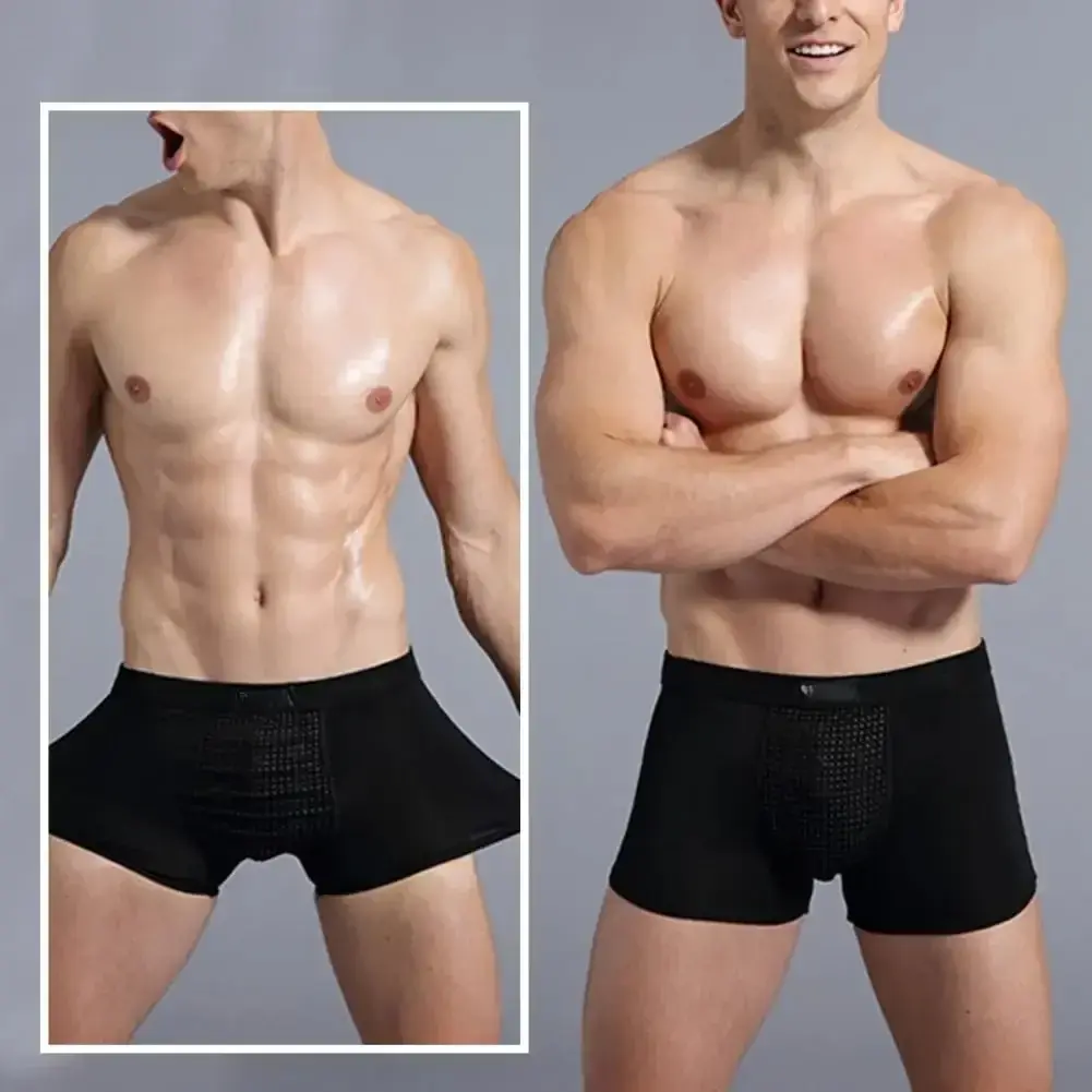 Men Boxers Sweat Absorption U Convex Magnetic Physiological Underwear Massage Solid Color Plus Size Men Underpants Inner Wear Cl — image 4