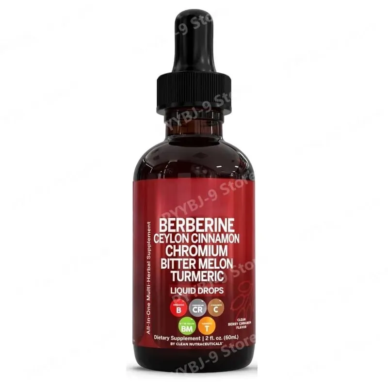 Berberine Chromium Turmeric & Ginseng 2oz Liquid Drops Organic Herbal Supplement for Wellness Supports Healthy Balance