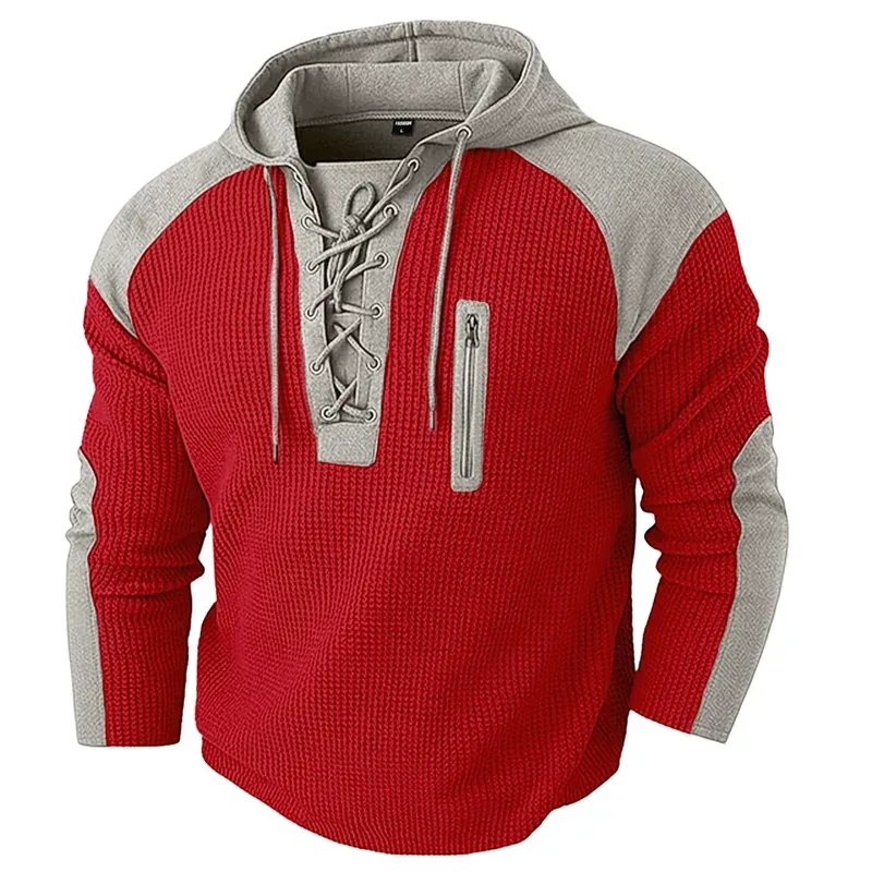 Spring Autumn Men's Casual Hooded Sweatshirt Vintage Patchwork Casual Sports Sweatshirts Mlae Fashion Drawstring Pullover Hoodie — image 5