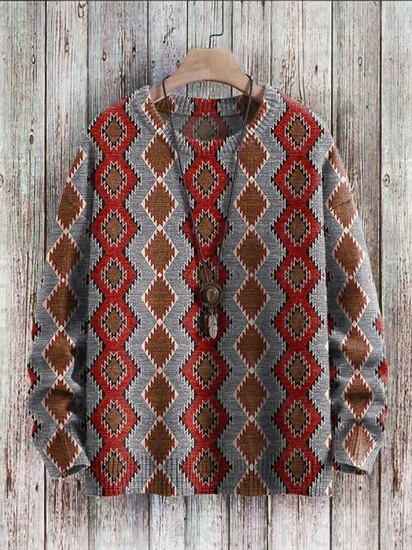 Suéter pulôver de malha com estampa vintage padrão feminino para homens — image 5
