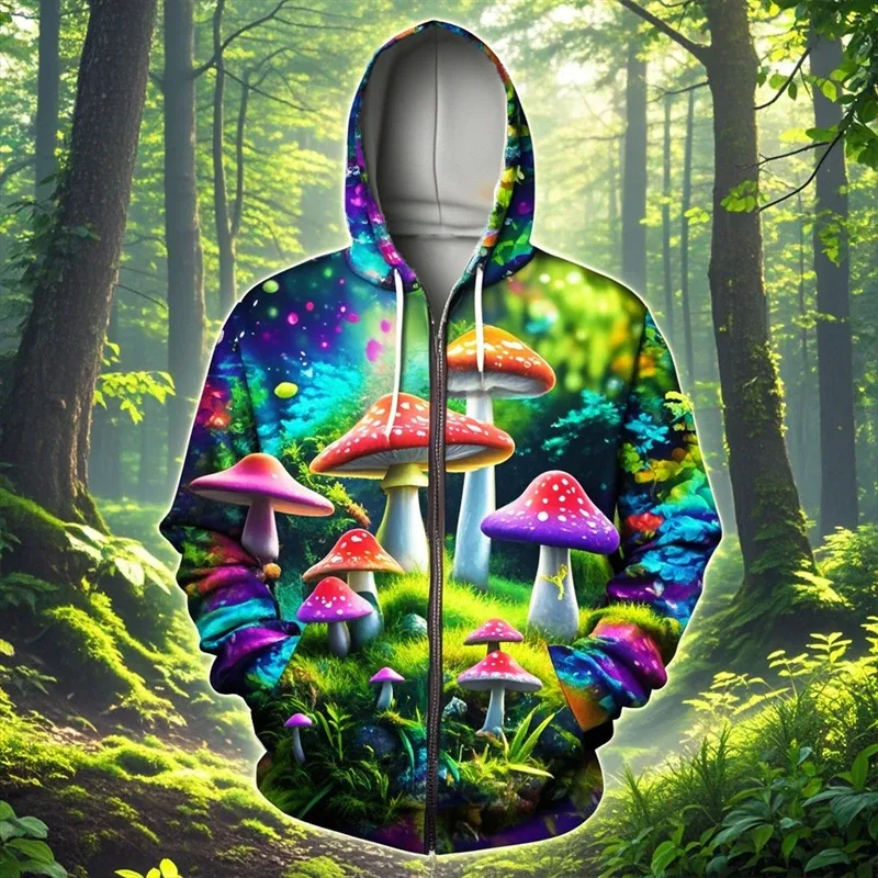 Cogumelo 3D Impressão Zipper Hoodie Homens Mulheres Casual Moda Moletom Com Capuz Masculino Oversized Agasalho Hoodies Homem Casaco Roupas — image 4
