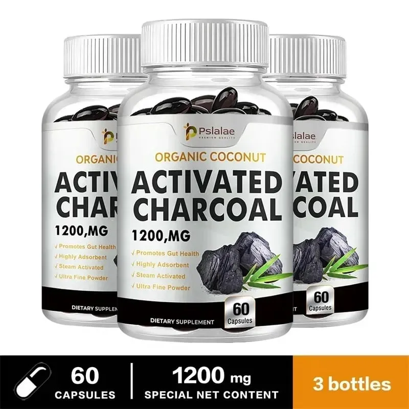 Capsules de charbon actif 1200 mg – Soutient la santé intestinale, la santé digestive, soulage les ballonnements et améliore l'immunité