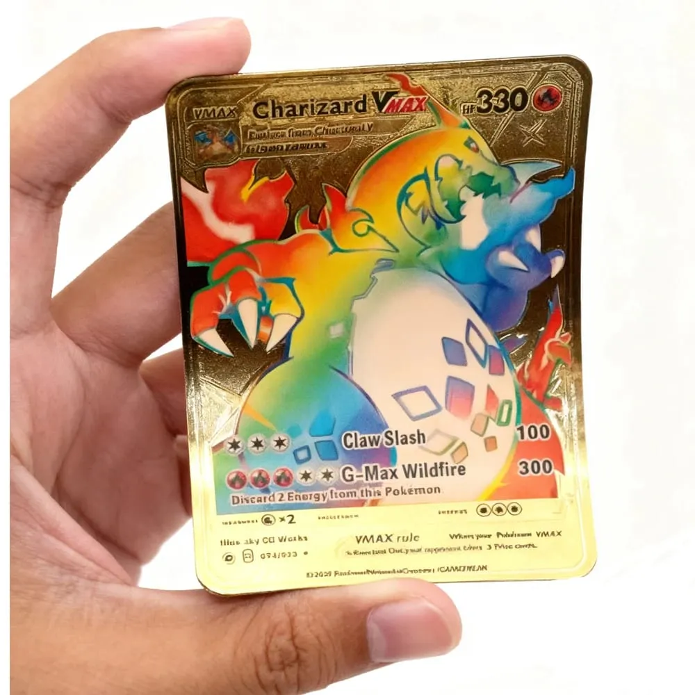 English 10-55Pcs Pokémon Gold Foil Cards Golden Letters English Game Card Charizard Vmax Gx Series Gift — image 4
