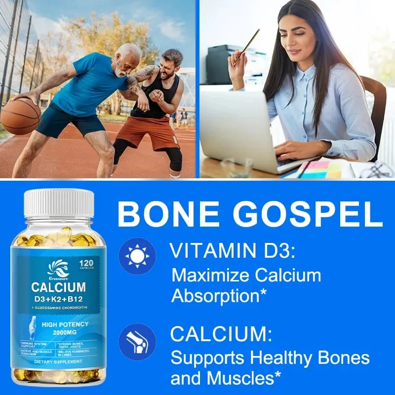 Calcium Vitamin D3 Plus with B12 K2 - High Potency Food Based Immune - Support Bone Health & Mood Balance Supplement — image 6