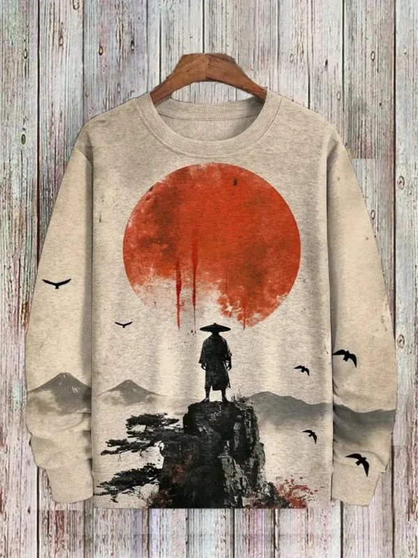 Djurkatttröjor för män Långärmad tröja O-halsmode Cool dagligen 3D-tryckta japanska konsttryck Casual sweatshirts