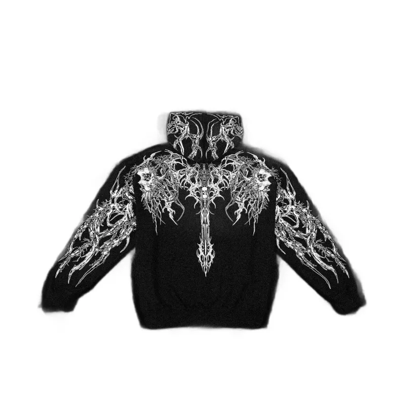 2025New American Style Men's Hooded Sweatshirt Trendy Brand Dark Style Sports Fitness High Street Autumn Winter Men's Sweatshirt — image 3