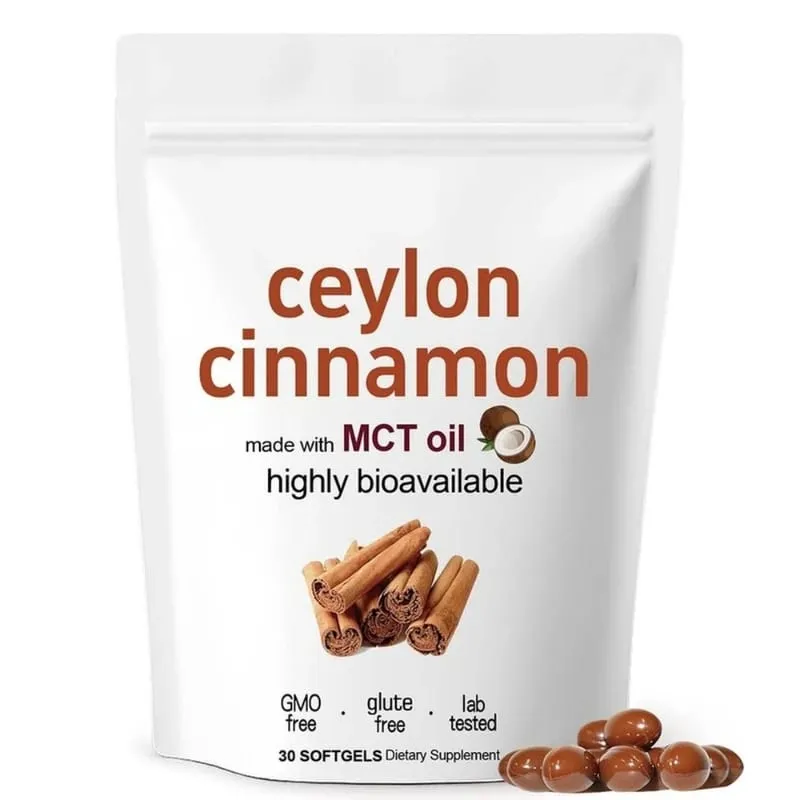 Ceylon Cinnamon 600mg 12-1 Extract Softgels 7200mg Equivalent MCT Oil Highly Bioavailable Daily Dietary Supplement 30 Softgels