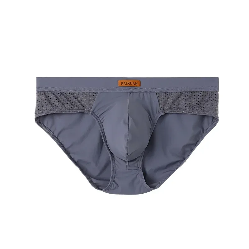 Men's Summer Ice Silk Mesh Briefs Quick Dry U-Pouch Separated Crotch Breathable Underwear Triangle Design for Comfort — image 1
