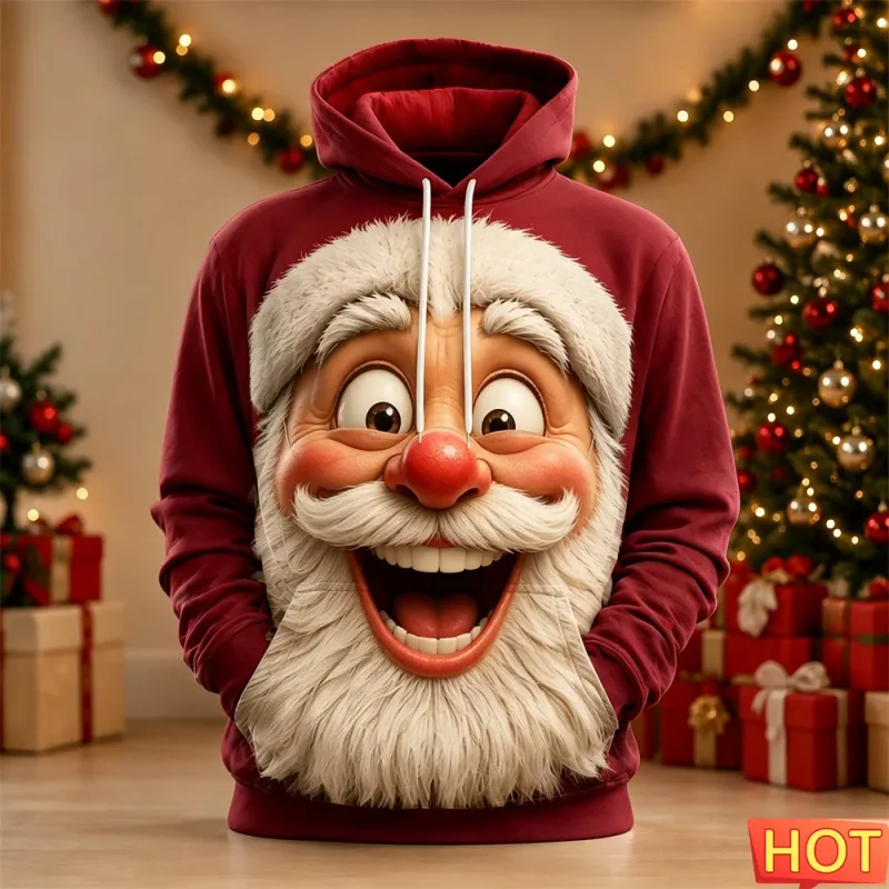 Men's Hoodie Funny Shocked Santa Claus Face Christmas Hoodie Breathable Pullover Sweatshirt for Christmas Holiday Party Wear Top — image 10