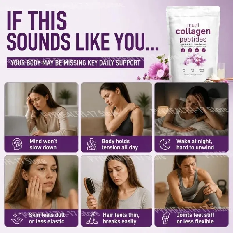 Multi Peptídeos de Colágeno em Pó Tipos I II III V com Biotina Vitamina C e Ácido Hialurônico Suporta Unhas de Cabelo para Pele para Homens e Mulheres — image 4