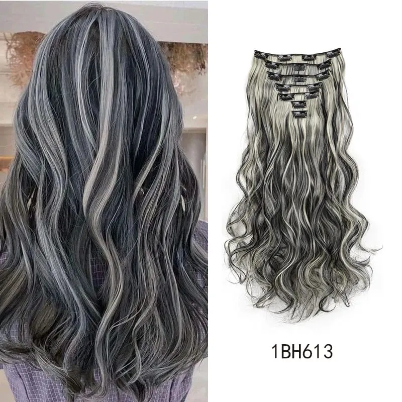 Synthetic 18Inch Long Curly Hair Hairpiece Heat Resistant Hair Extension Clips In Black Brown Blonde for Women
