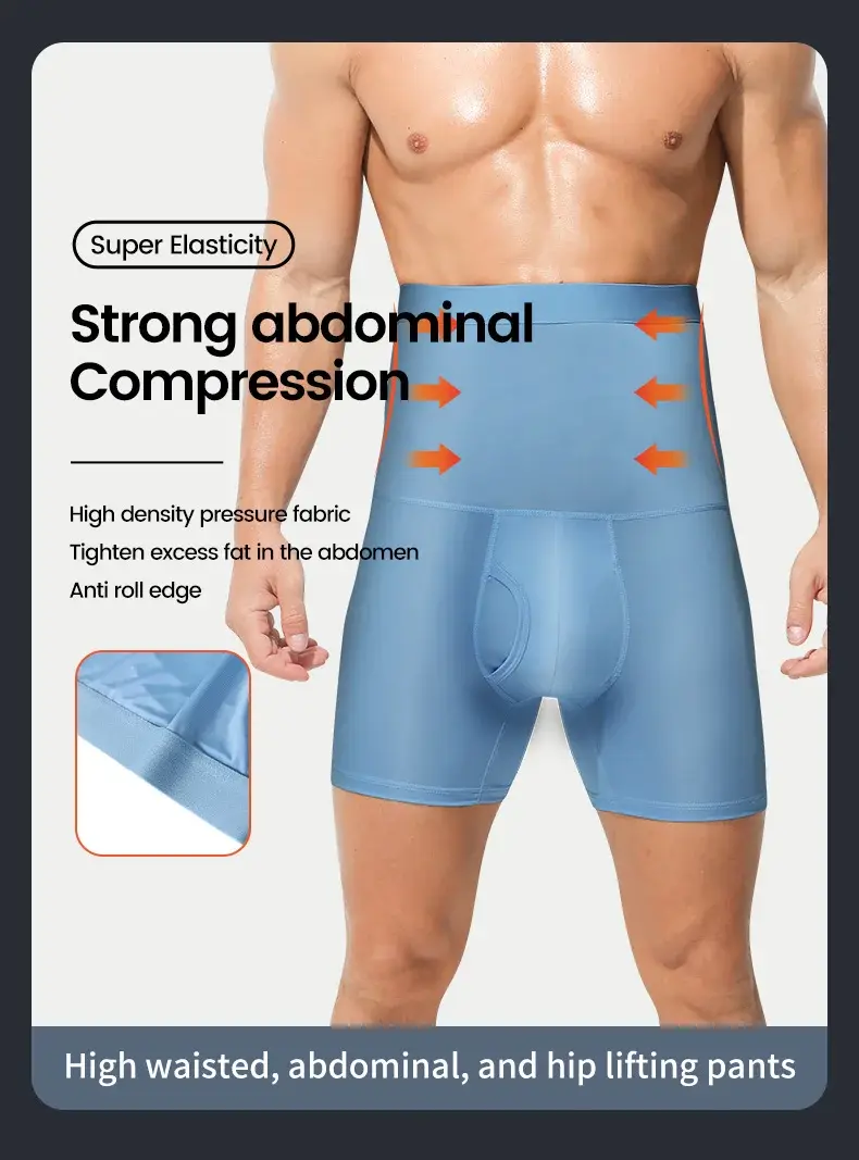 Men's sports underwear: high-waisted, belt-curving, plus-size, lengthened, anti-leg chafing, waist-protecting, flat-cut shorts — image 2