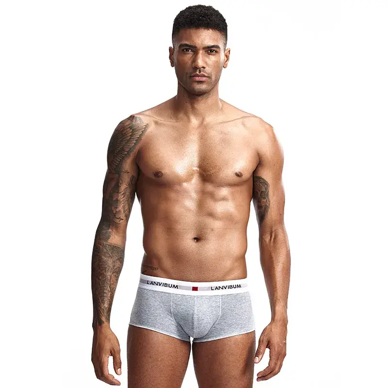 Roupa íntima masculina jovem em U levantada cintura baixa algodão quadrilátero calças cor sólida shorts masculinos grandes — image 5