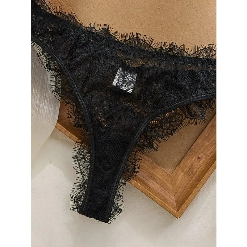 Ladies' Basic Style Thin Lace Bra and Panty Set Seamless Single Layer Eyelet Underwear Comfortable Intimate Apparel — image 6