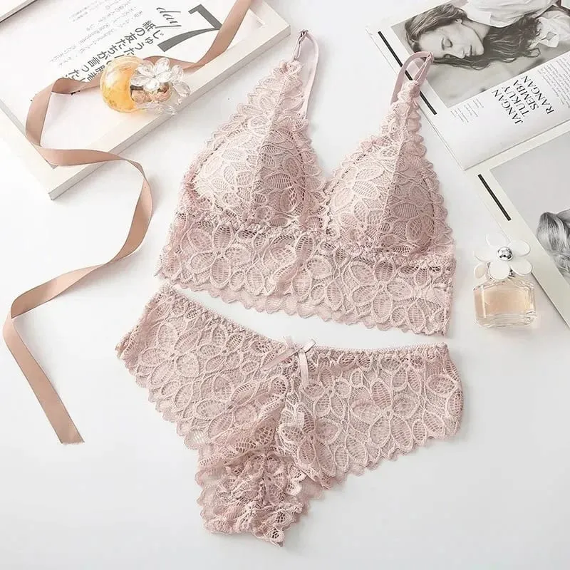 Sexy Lace Women's Underwear Set Seamless Wire-Free Hollow Out Bra and Panty with Embroidery Intimate Lingerie for Women — image 9