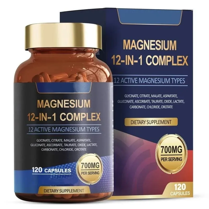 12 in 1 Magnesium Complex Capsules - Promotes Restful Sleep & Relieves Muscle Supports Bone Muscle and Heart Health