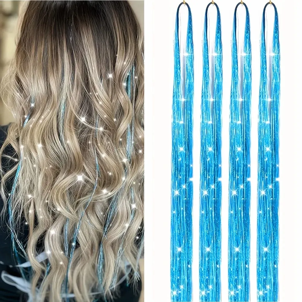 4 Packs 22inch Fairy Tinsel Hair Extensions Kit for Women Holographic Synthetic Hair Extension for Quick Hair Color Change — image 10