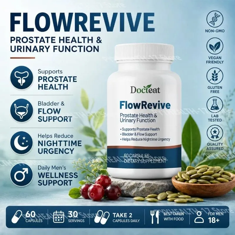 Docteat FlowRevive, Cápsulas de Suporte Urinário e de Próstata com Semente de Abóbora Saw Palmetto e Extrato de Casca de Pygeum - 60 Cápsulas — image 1