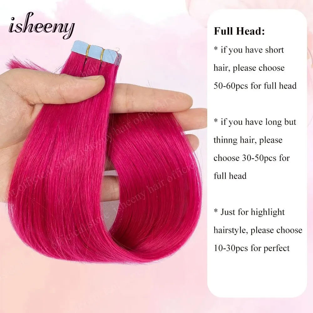 Isheeny 12' 16' 20' Tape In Hair Extensions Invisible Adhesive Tape In Hair Extension 10pcs/pack Pink Purple Blue Colorful Hair — image 4