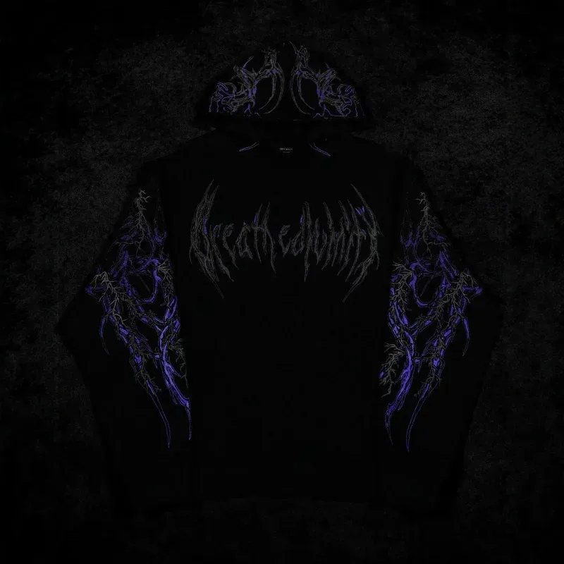 2025New American Style Men's Hooded Sweatshirt Trendy Brand Dark Style Sports Fitness High Street Autumn Winter Men's Sweatshirt — image 8