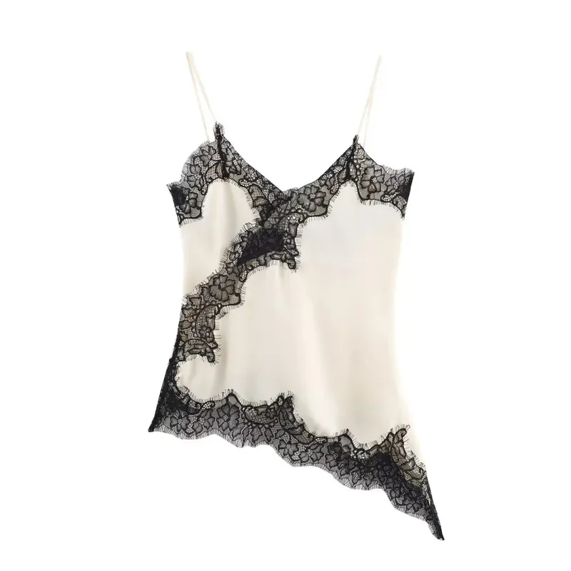 Vestido de cetim marrom com emenda de renda, elegante, bainha irregular, decote em v, costas nuas, sem mangas, vestido chique para mulheres, festa em clube — image 21