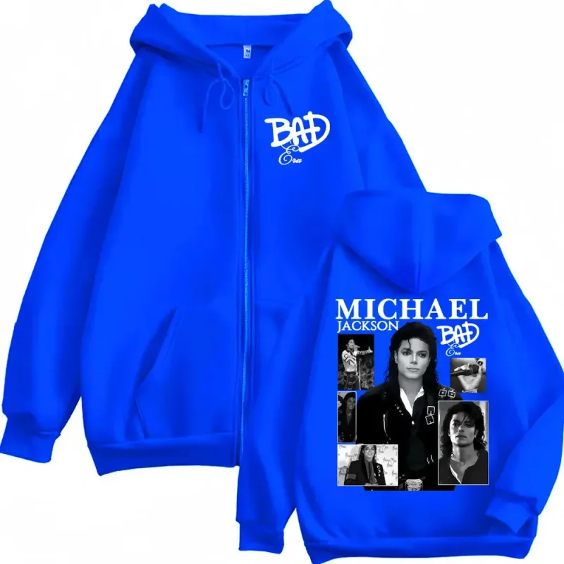 King of Pop Michael Jackson Bad Era Zipper Hoodie Men Women Harajuku Streetwear Jacket Sweatshirt Fleece Casual Zip Up Pullovers — image 2
