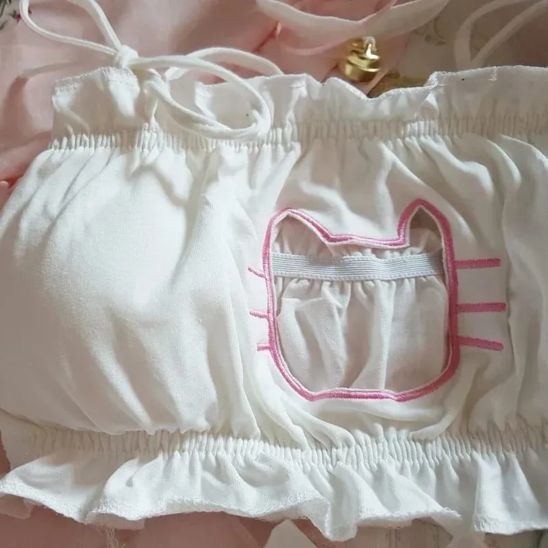 Japonês anime gato menina cosplay sutiã calcinha conjunto feminino lingerie sexy roupa interior íntimo kawaii lolita oco para fora kitty nightwear — image 4