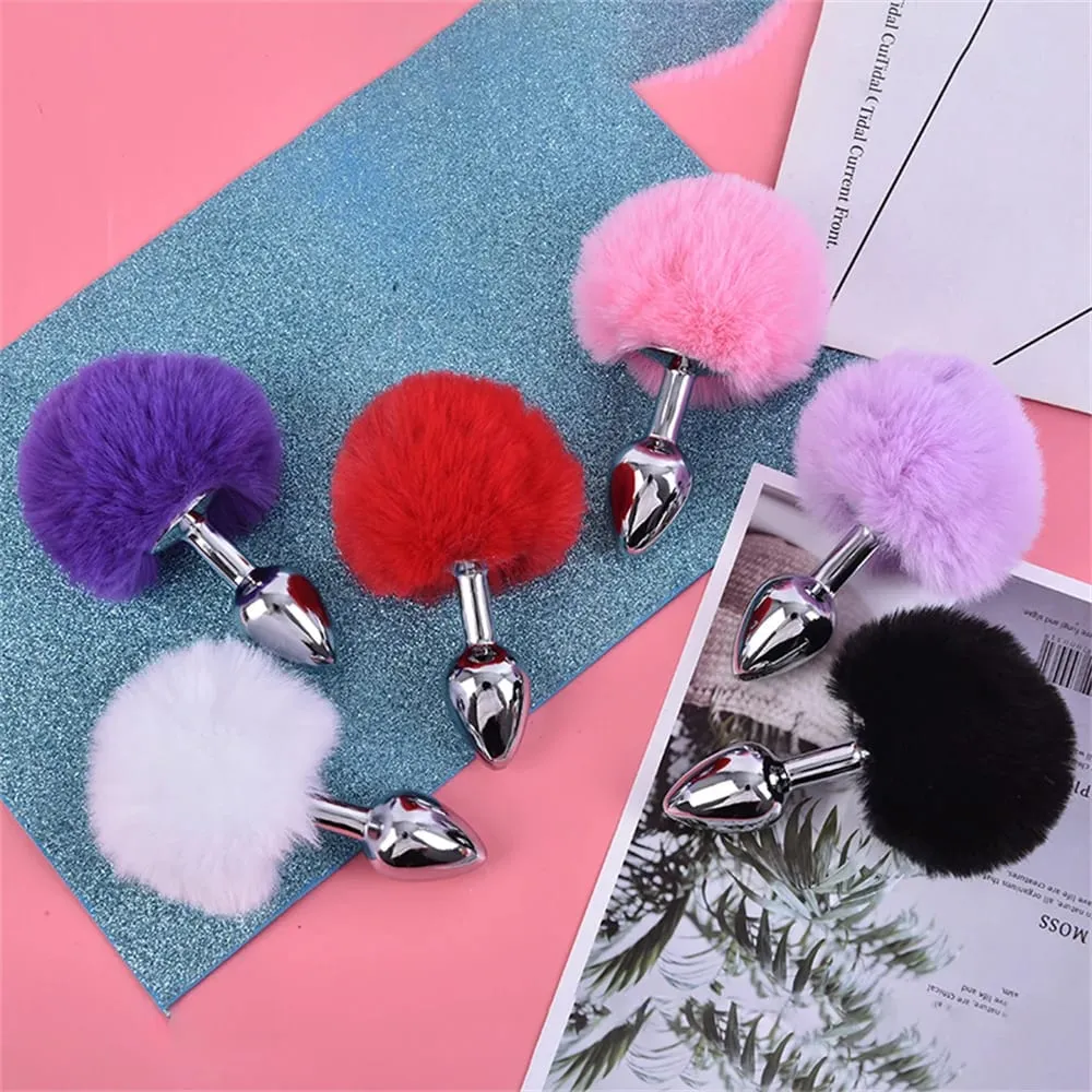 Aço inoxidável coelho cauda metal butt plug anal sexo brinquedo metal pelúcia anal plug massageador brinquedos sexuais para masturbador feminino — image 3