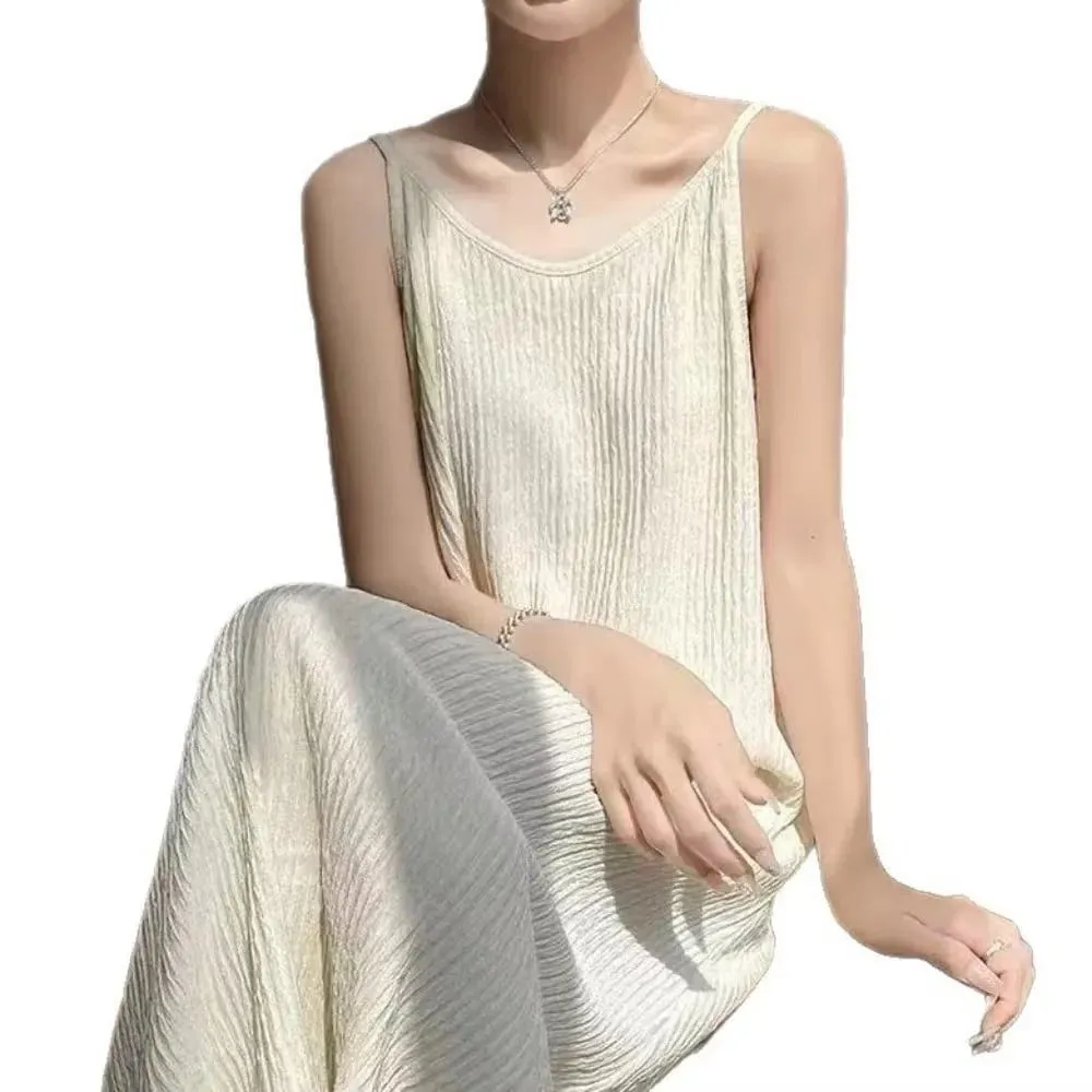 Elegant French Style Cami Maxi Dress Loose Fit Long Length Loose Fit Dress Sleeveless Summer Maxi Dress Vacation
