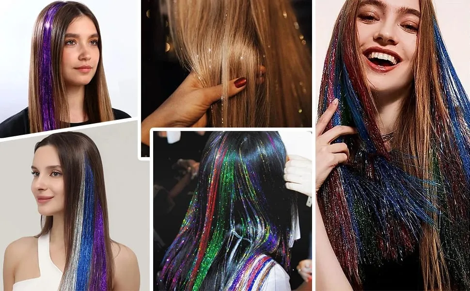 12Pcs Clip in Hair Tinsel Kit Red Hair Tinsel 22Inch Tinsel Hair Extensions Christmas Hair Tinsel Party Festival Accessories — image 7