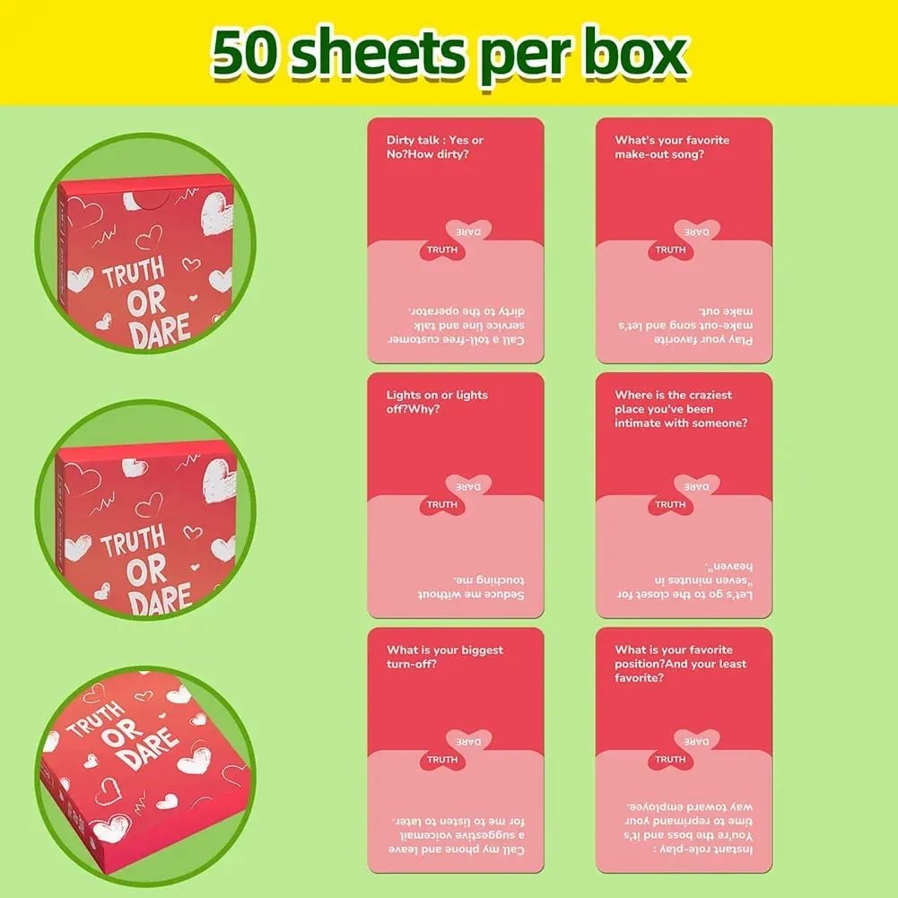 Truth or Dare for Couples Naughty Adult Party Board Game Set 50 Questions Sexy Date Night Drunk Couples Drinking Card Game 5x5cm