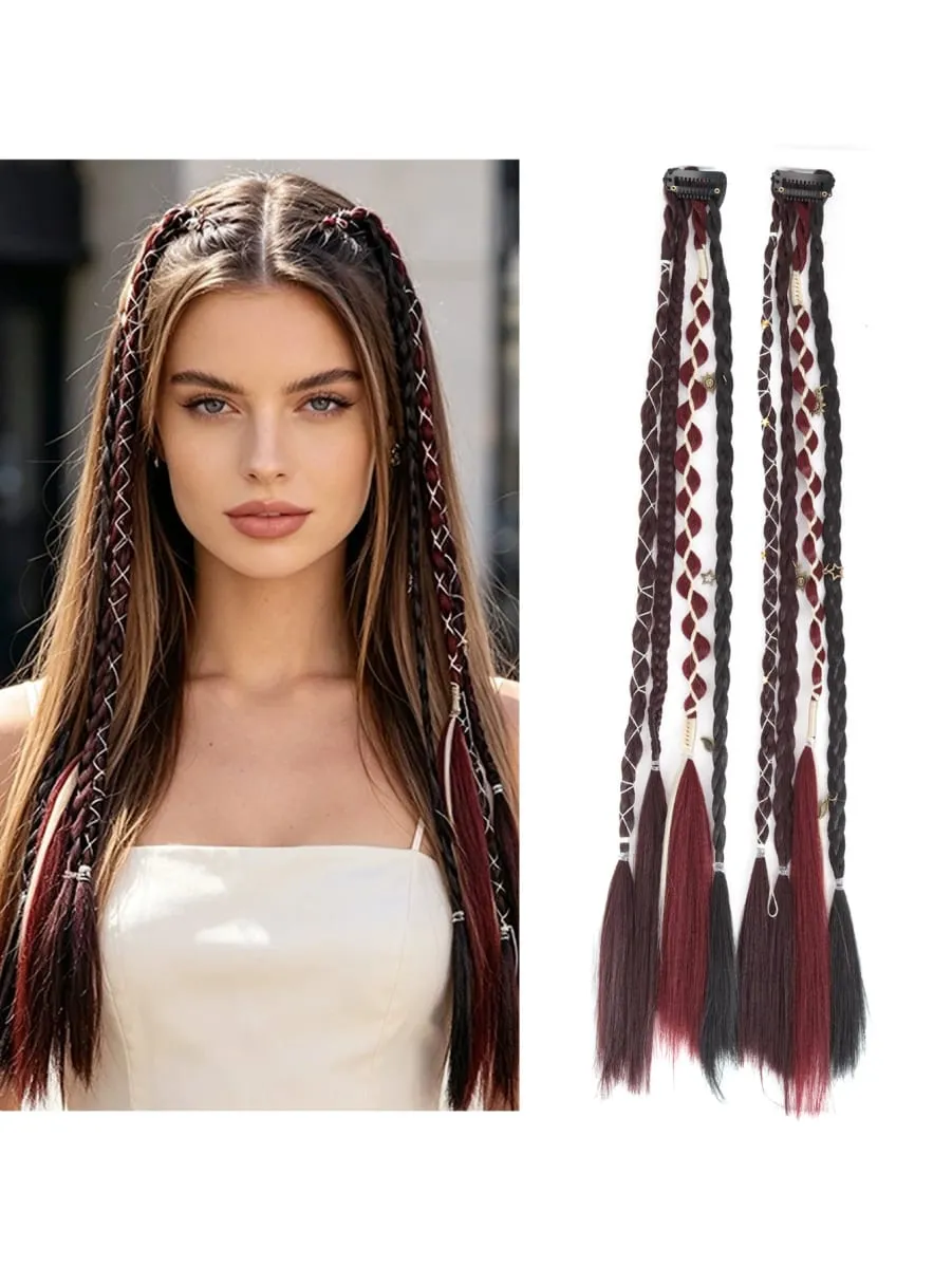 Ombre Synthetic Boho-style Small Twisted Braided Hair Extensions For Women Wig Braids BB Clip-on Spicy Girl Brown Boxing Braids — image 11